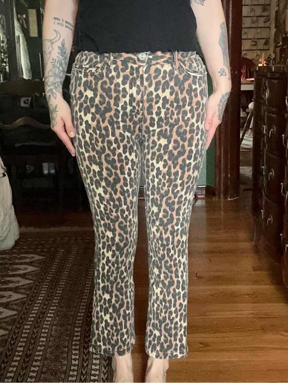 BDG Leopard Print Boot Cut Pants in Tan and Black